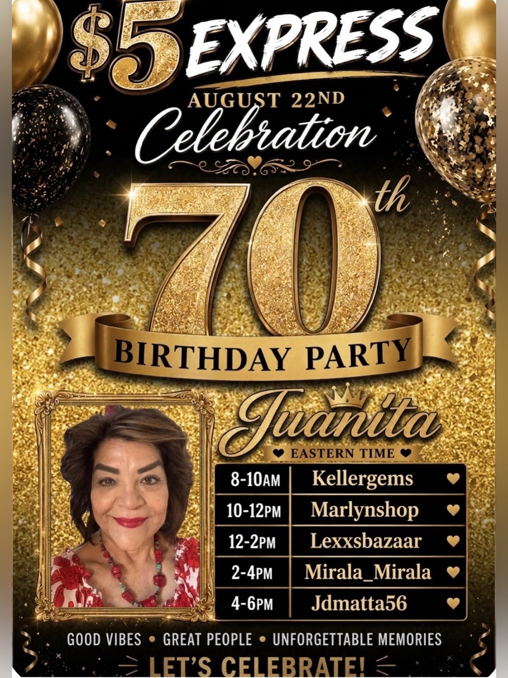 Gold 70th Birthday Party Poster - Juanita Celebration